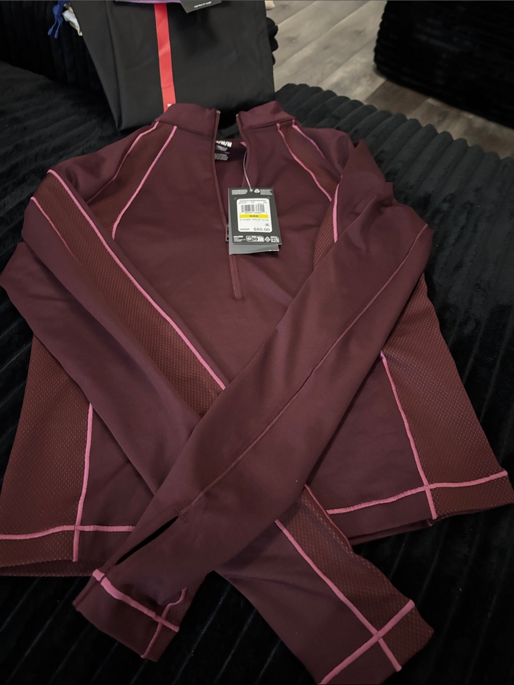 Under Armour Maroon Half-Zip Top Pink Contrast Stitching